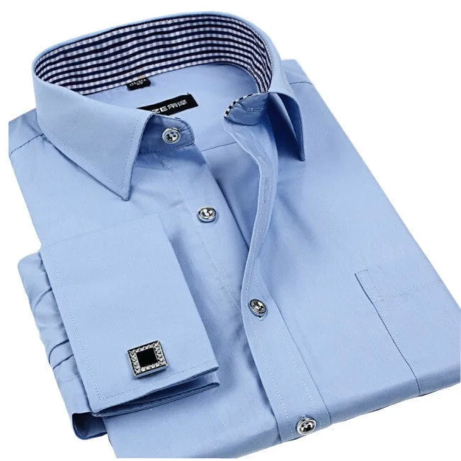 Cufflinks Men Dress Shirts Fashion Formal Business Wedding French Cuff Stripe Shirts T0025