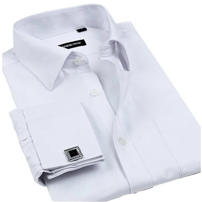 Cufflinks Men Dress Shirts Fashion Formal Business Wedding French Cuff Stripe Shirts T0025