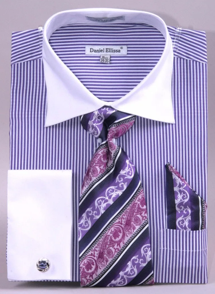 Daniel & Ellisa DS3775P2 Men's Two Tone French Cuff Shirts with Cuff Links