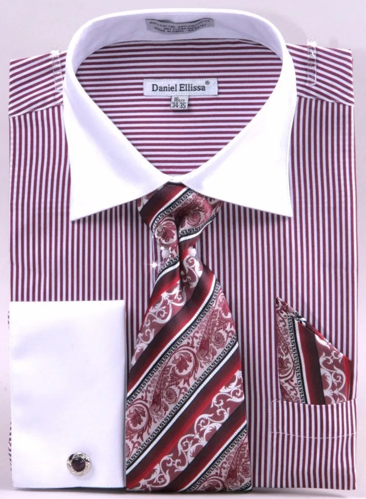 Daniel & Ellisa DS3775P2 Men's Two Tone French Cuff Shirts with Cuff Links