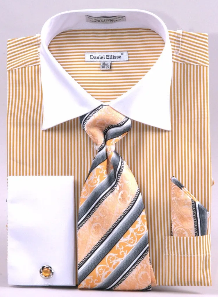 Daniel & Ellisa DS3775P2 Men's Two Tone French Cuff Shirts with Cuff Links