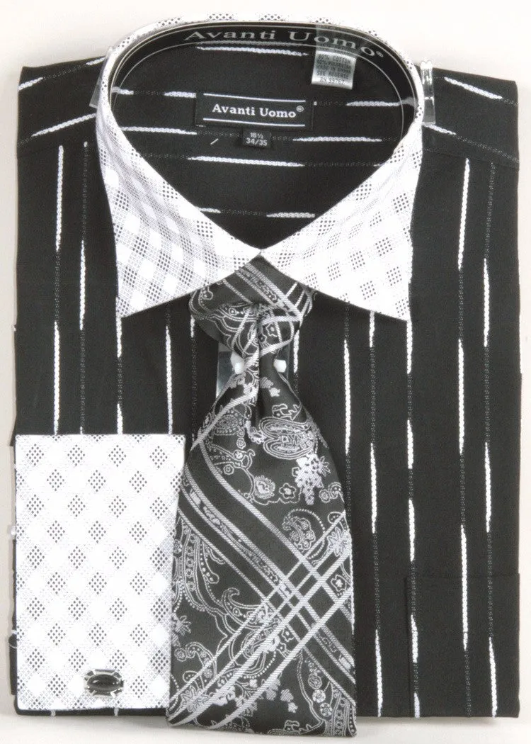 Daniel & Ellisa DS3777P2 Men's Checker Pattern Two Tone French Cuff Shirts with Cuff Links