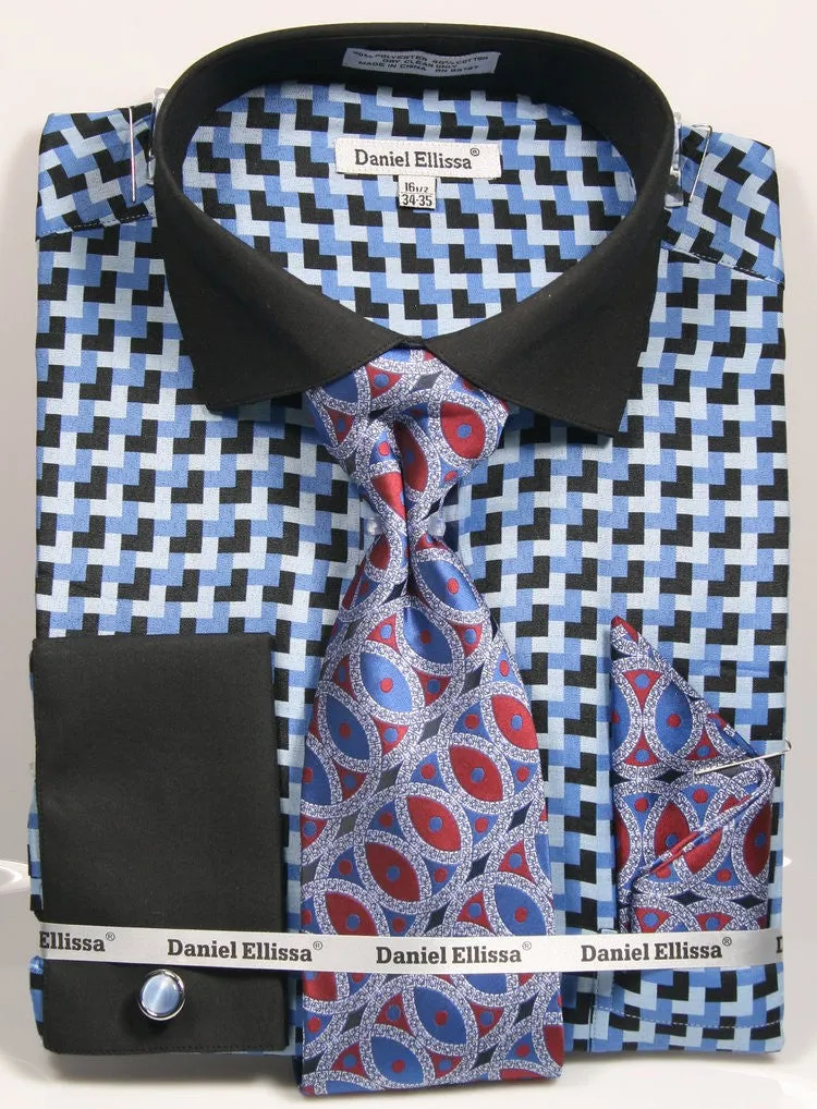 Daniel & Ellissa DS3788P2 Men's Multi Checker French Cuff Shirts with Cuff Links