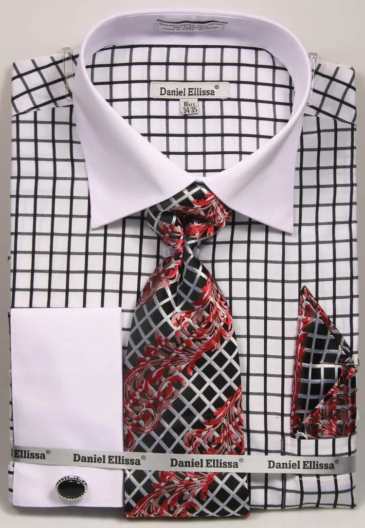 Daniel & Ellissa DS3789P2 Men's Multi Checker French Cuff Shirts with Cuff Links