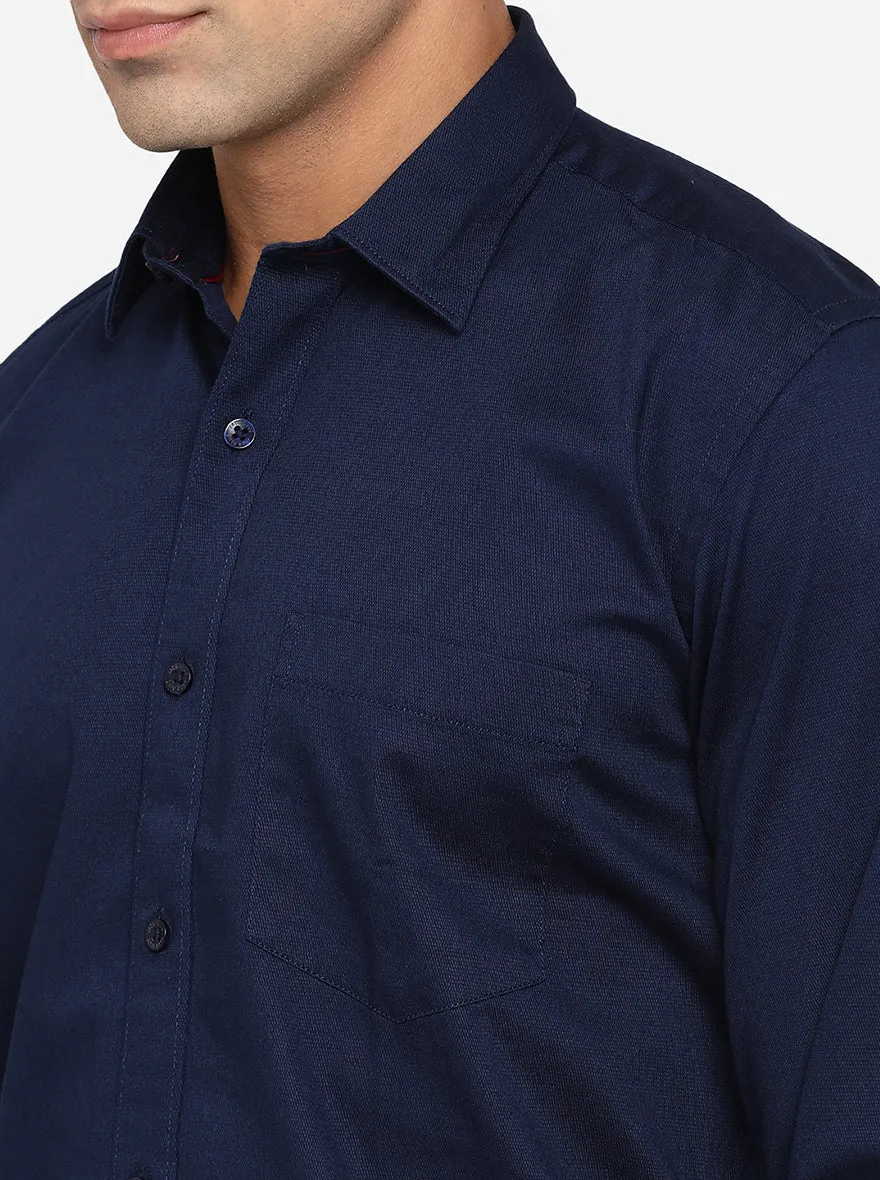 Dark Blue Solid Slim Fit Casual Shirt | JadeBlue
