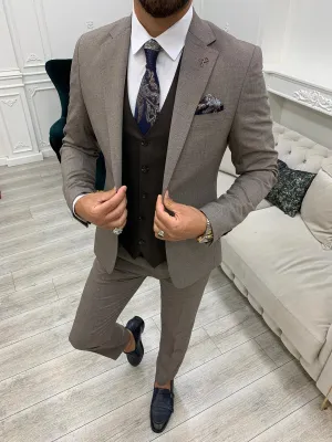 Dayton Brown Slim Fit Notch Lapel Suit - Elegant Three-Piece Attire for Any Occasion