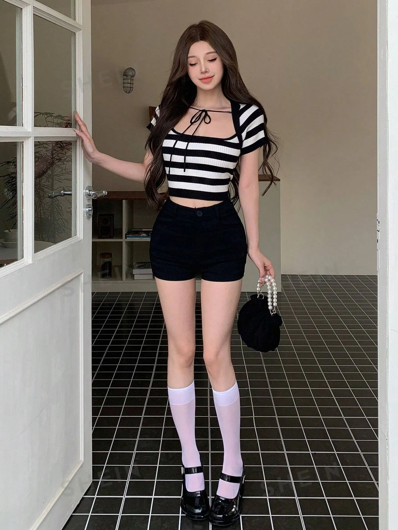 DAZY Women Striped Short Sleeve Knitted Top