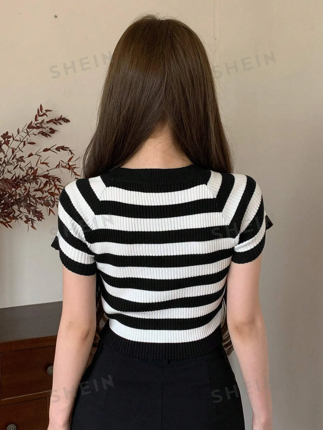 DAZY Women Striped Short Sleeve Knitted Top