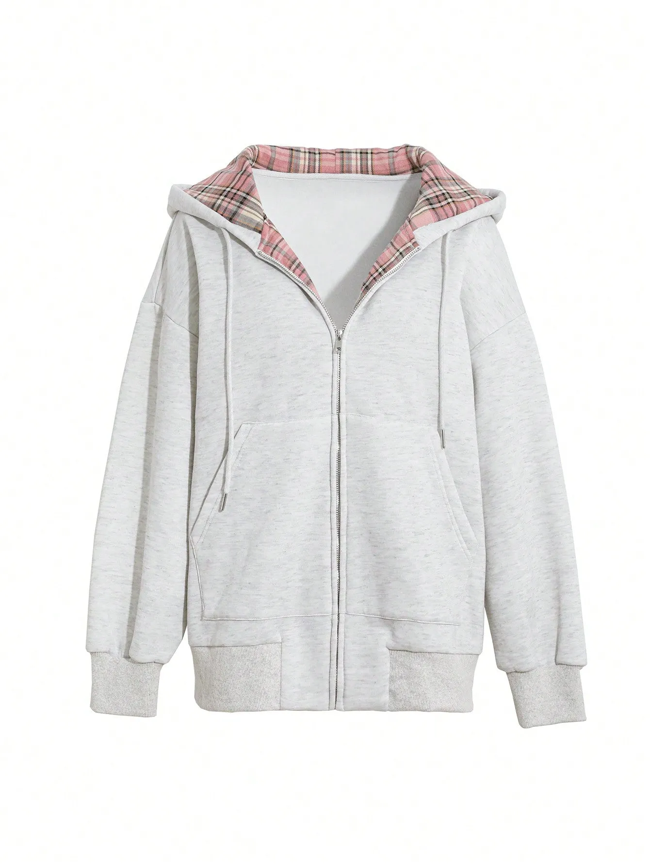 DAZY Women's Solid Color Zip Up Hooded Sweatshirt With Pockets, Casual Long Sleeve Drawstring Zipper Hoodie