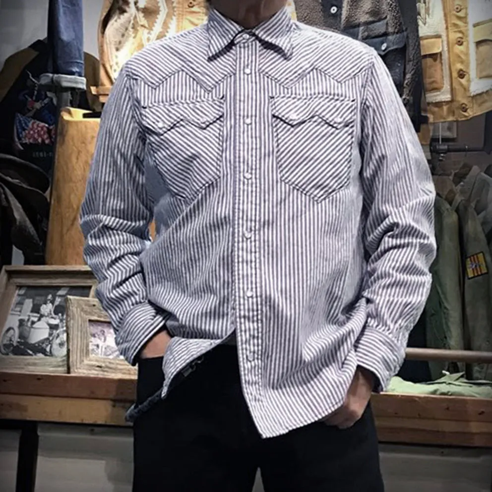 DDL 319R-DIABLO SWT-STR REGULAR FIT 2 POCKET OXFORD YARN DYED STRIPE WESTERN SHIRT-5OZ-E0 Y/D STRIPE