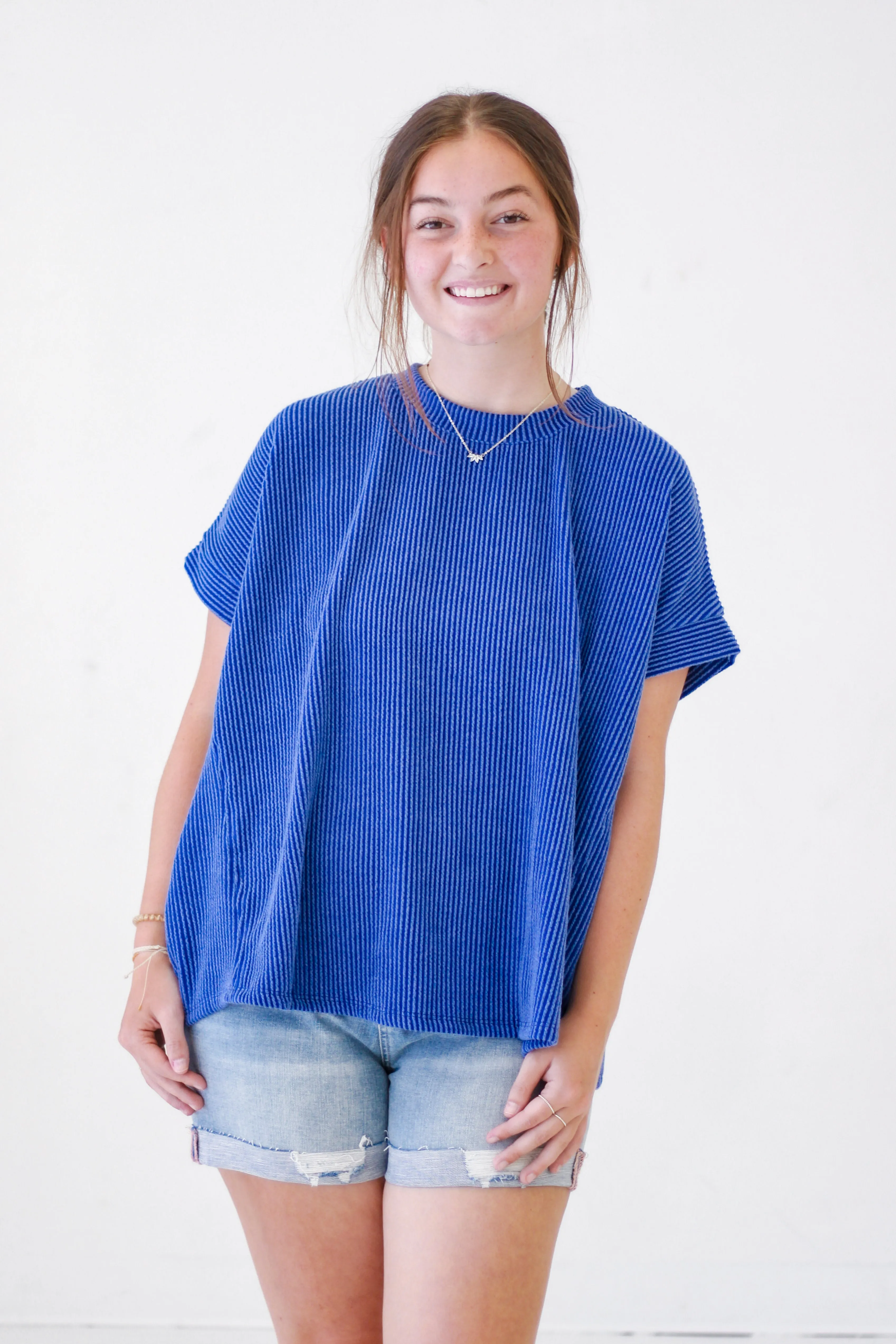Do You Believe in Love Ribbed Top in Royal Blue