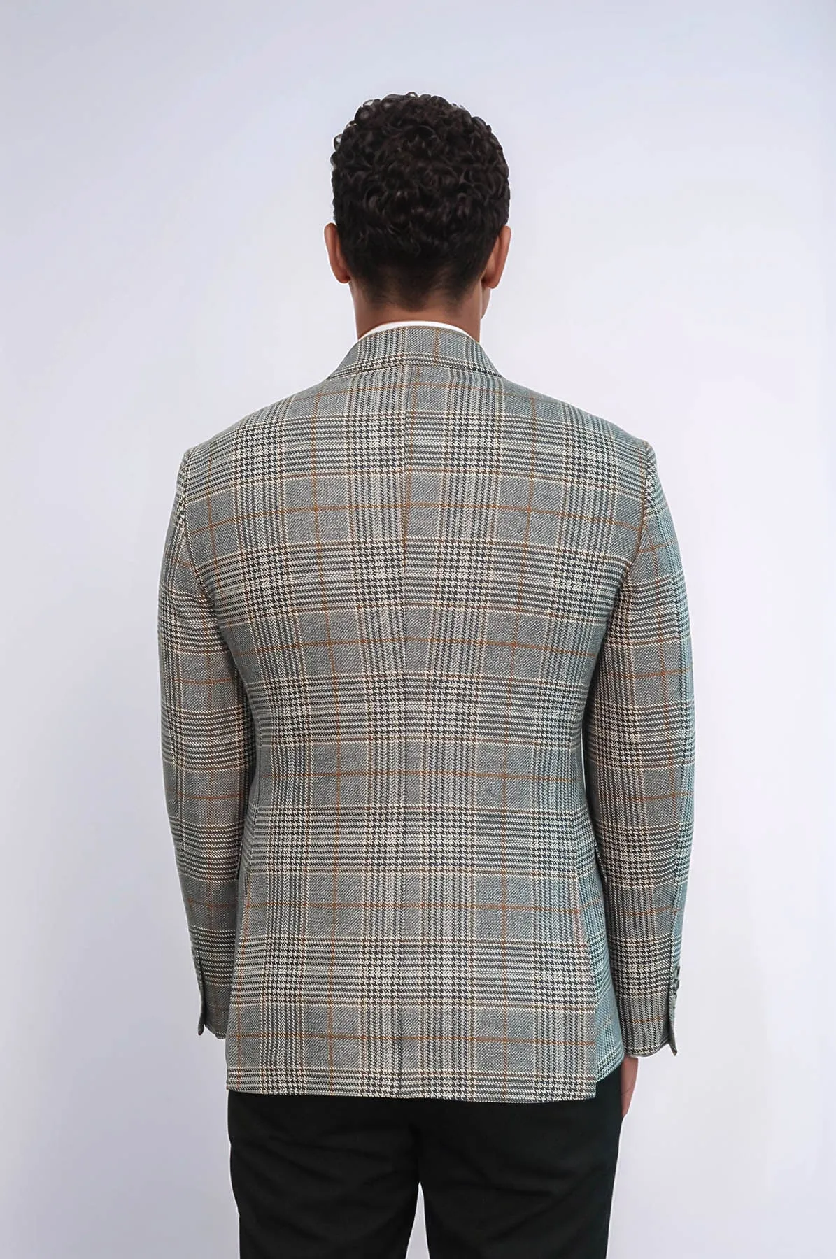 Double Breasted Checked Anthracite Men Blazer - Wessi
