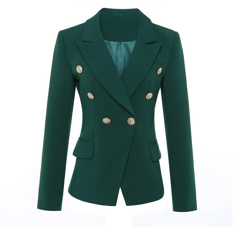 Double Breasted Dark Green Blazer For Women