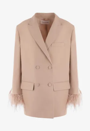 Double-Breasted Feather-Embellished Blazer