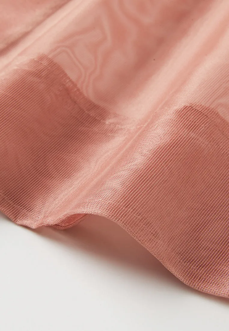 Double-breasted Organza Belted Long Blazer