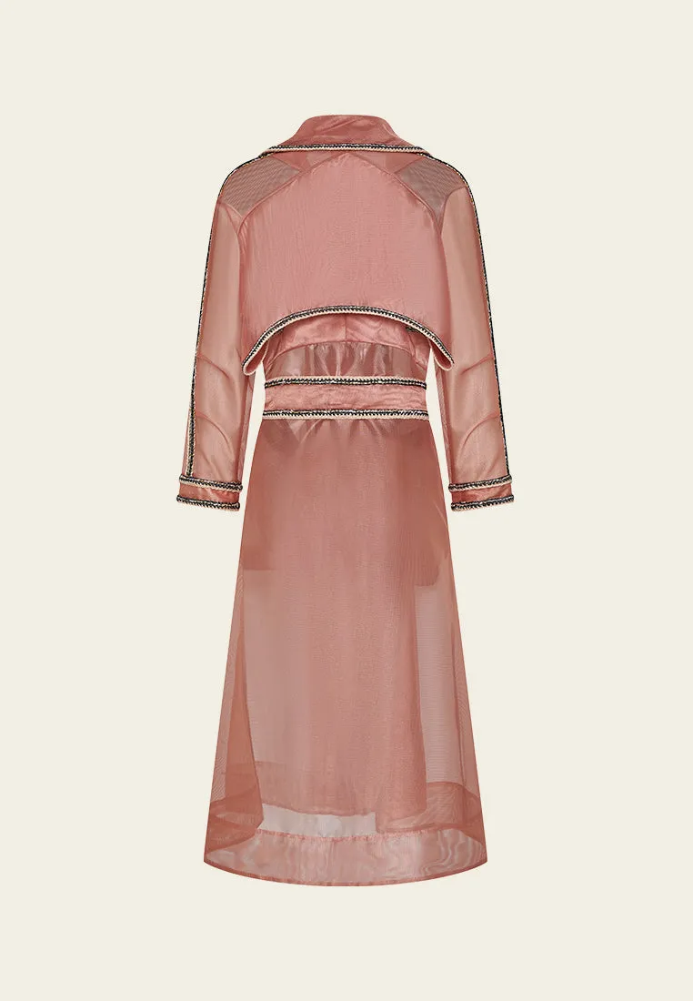 Double-breasted Organza Belted Long Blazer