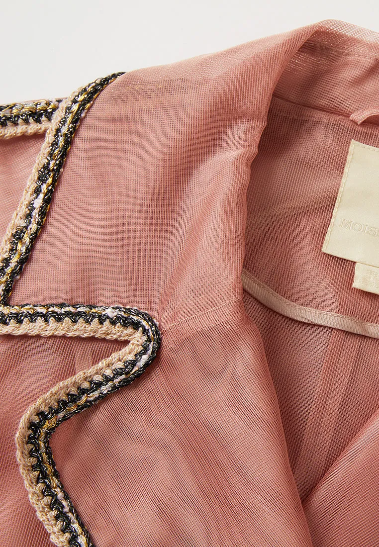 Double-breasted Organza Belted Long Blazer
