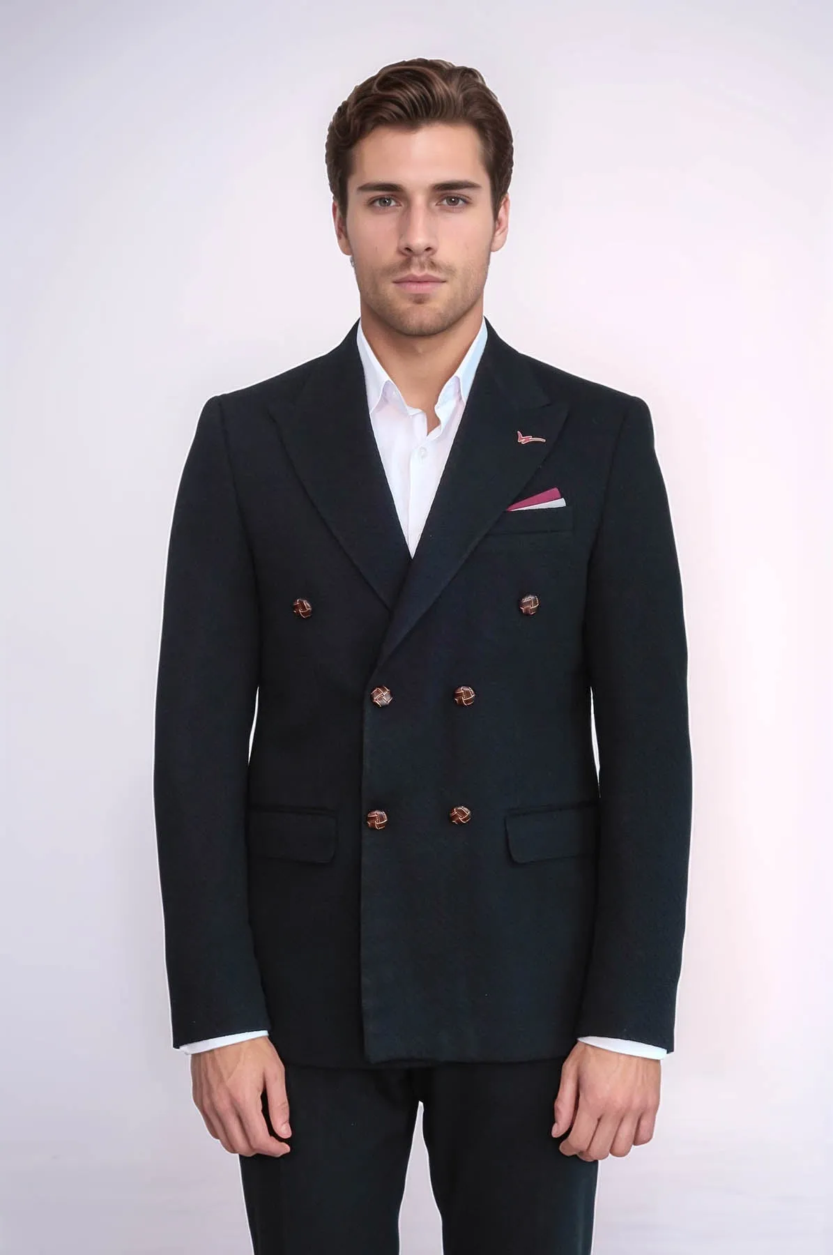 Double Breasted Slim Fit Black Blazer - Wessi
