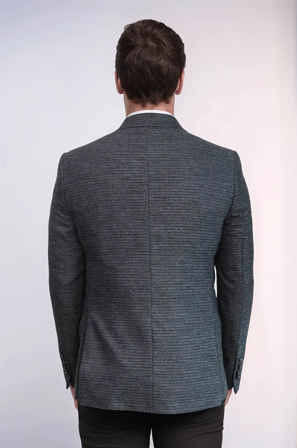 Double Breasted Slim Fit Navy Blue Blazer - Wessi