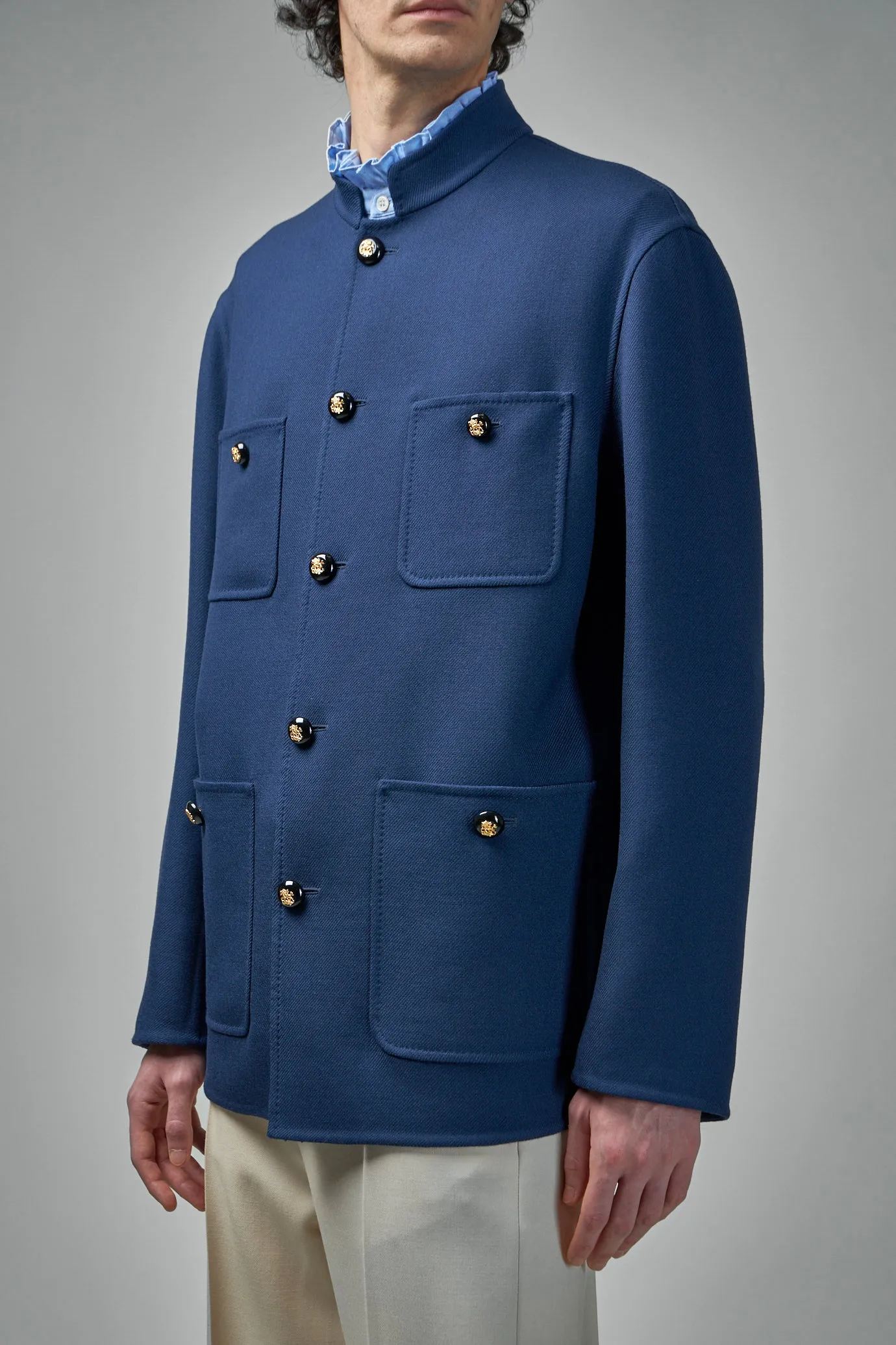 Double Wool Jacket with Mandarin Collar