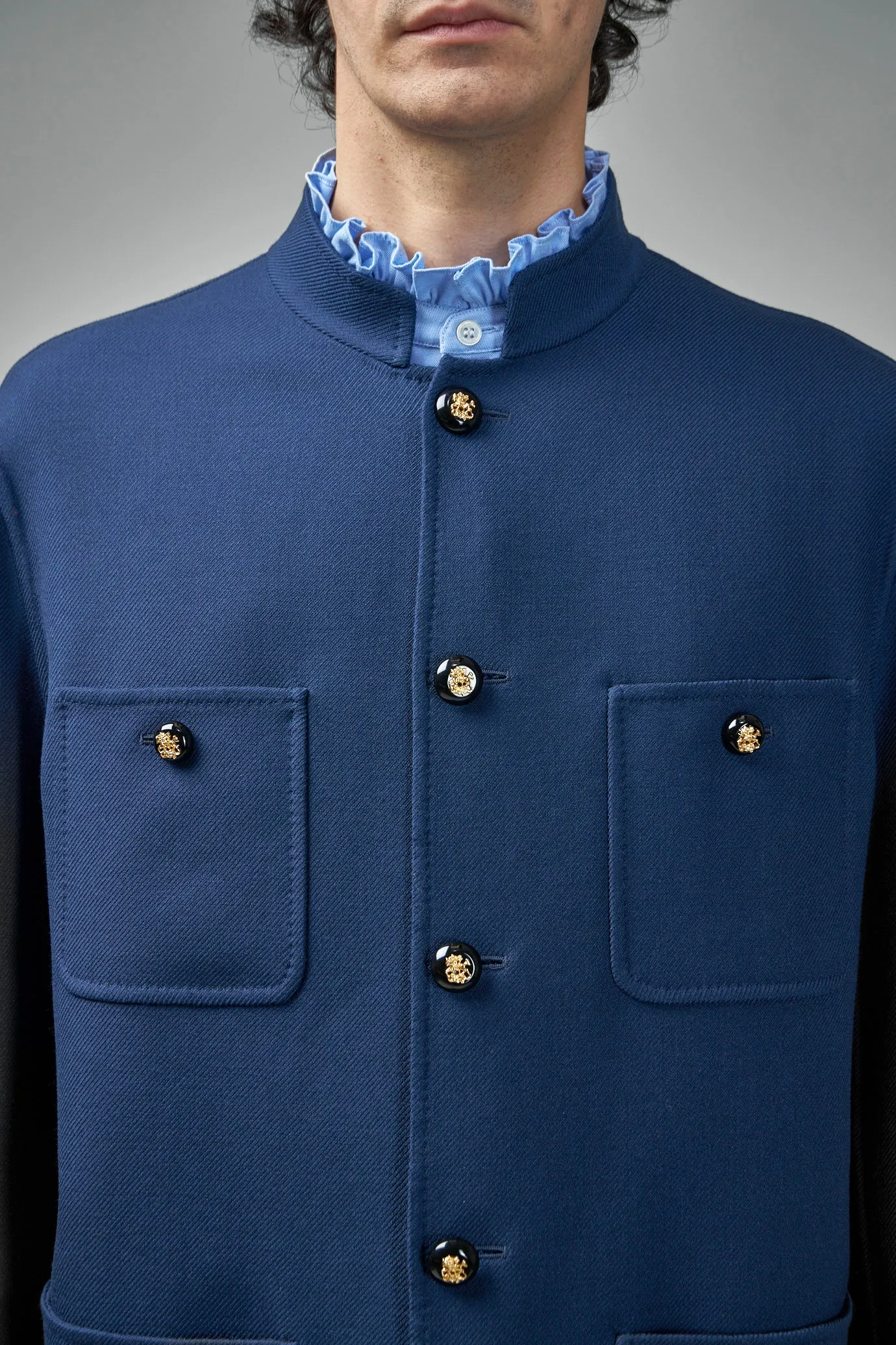 Double Wool Jacket with Mandarin Collar