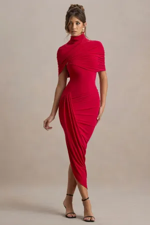 Draped Asymmetrical Midi Dress