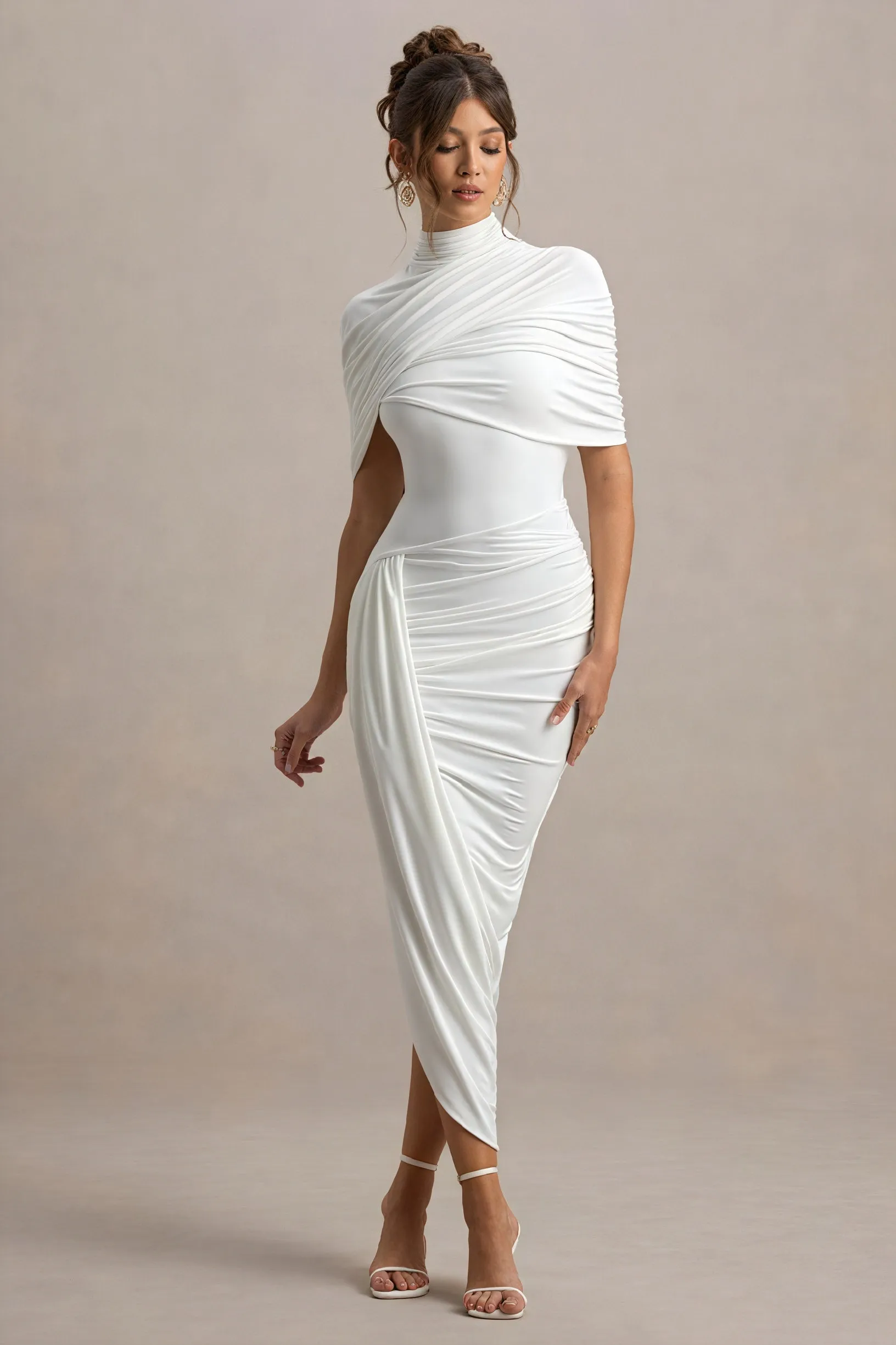 Draped Asymmetrical Midi Dress
