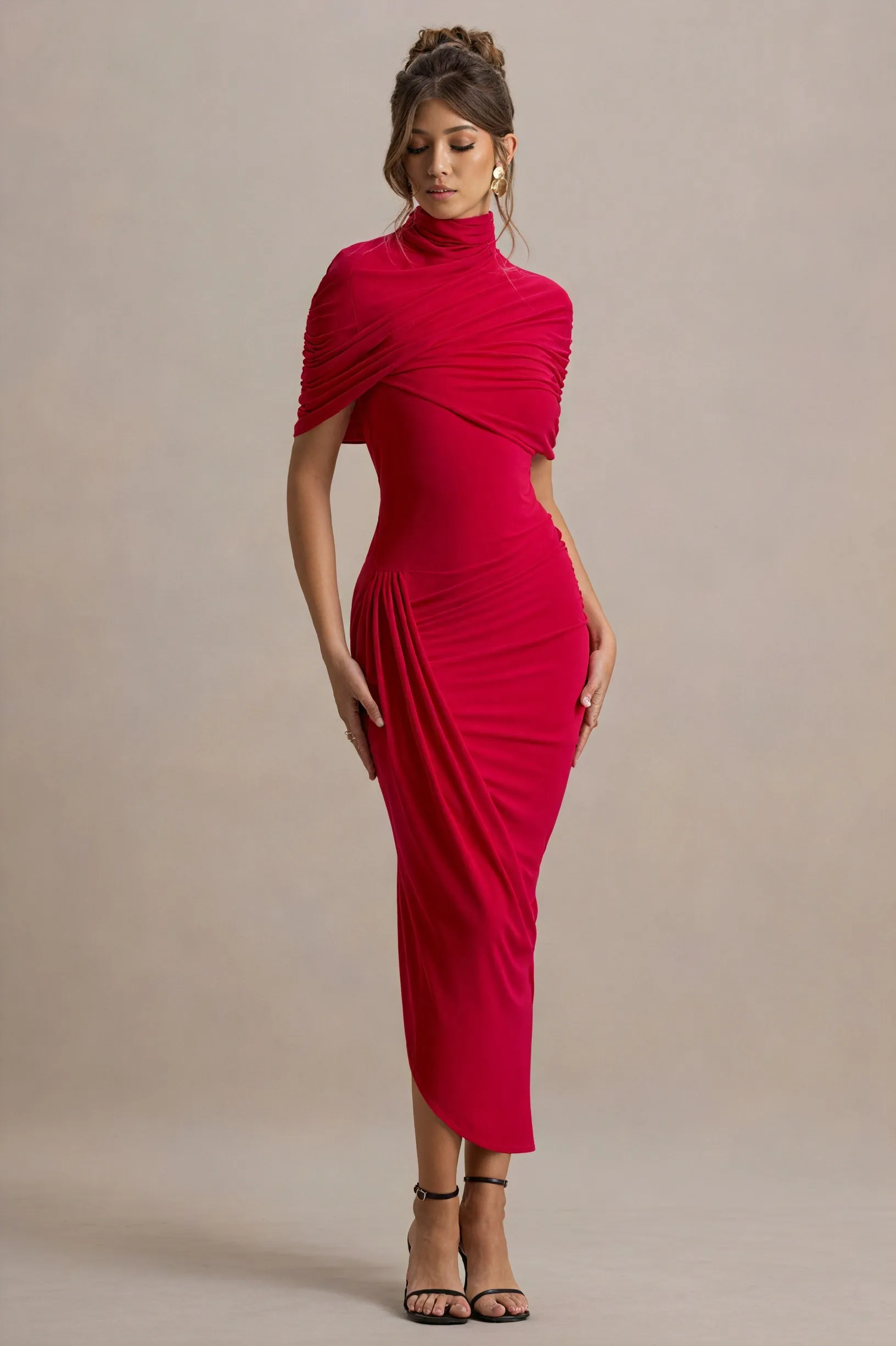 Draped Asymmetrical Midi Dress