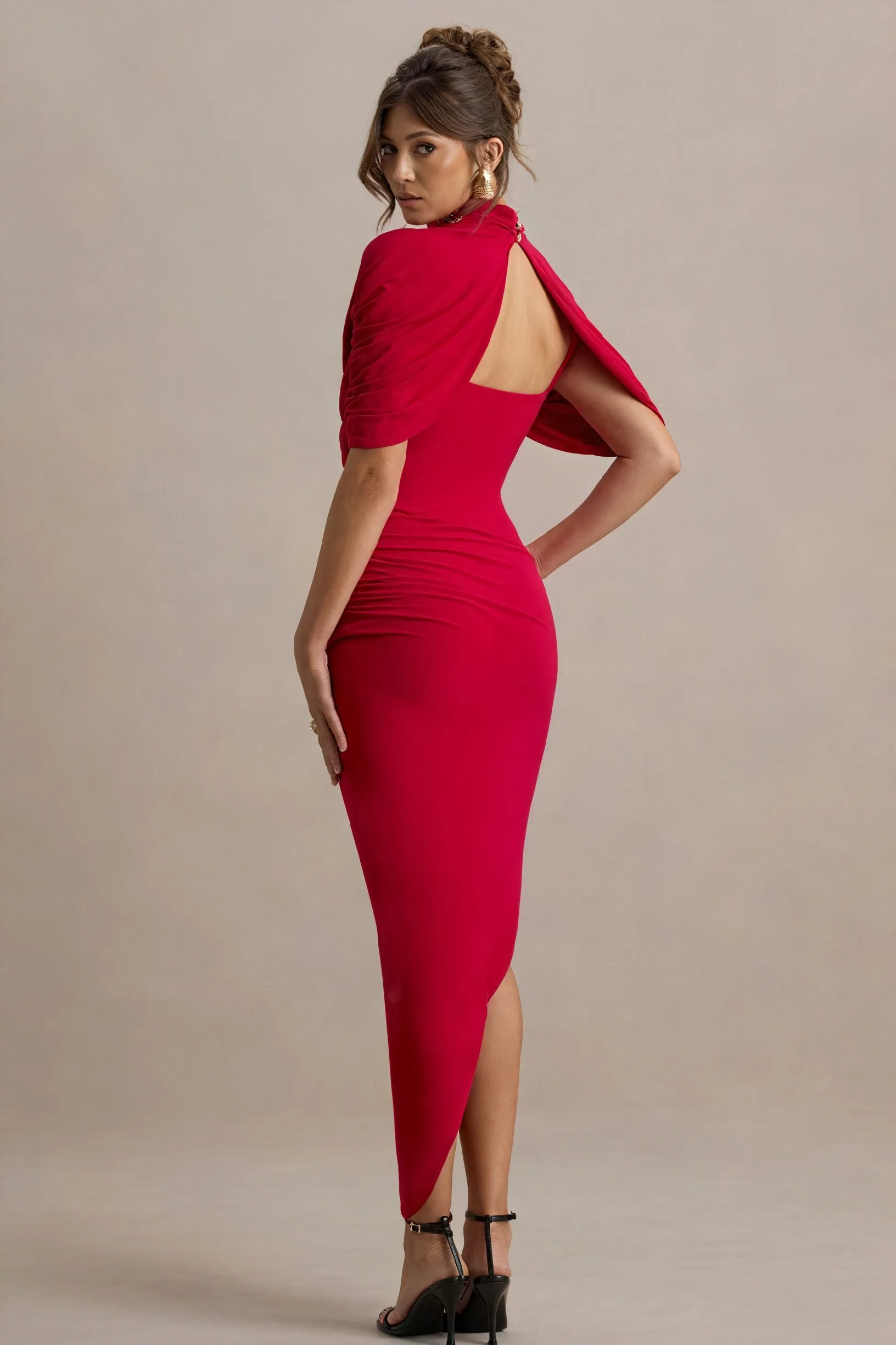 Draped Asymmetrical Midi Dress