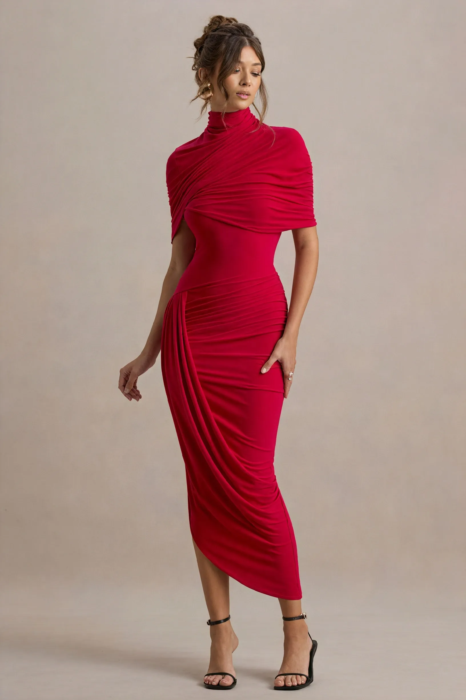 Draped Asymmetrical Midi Dress