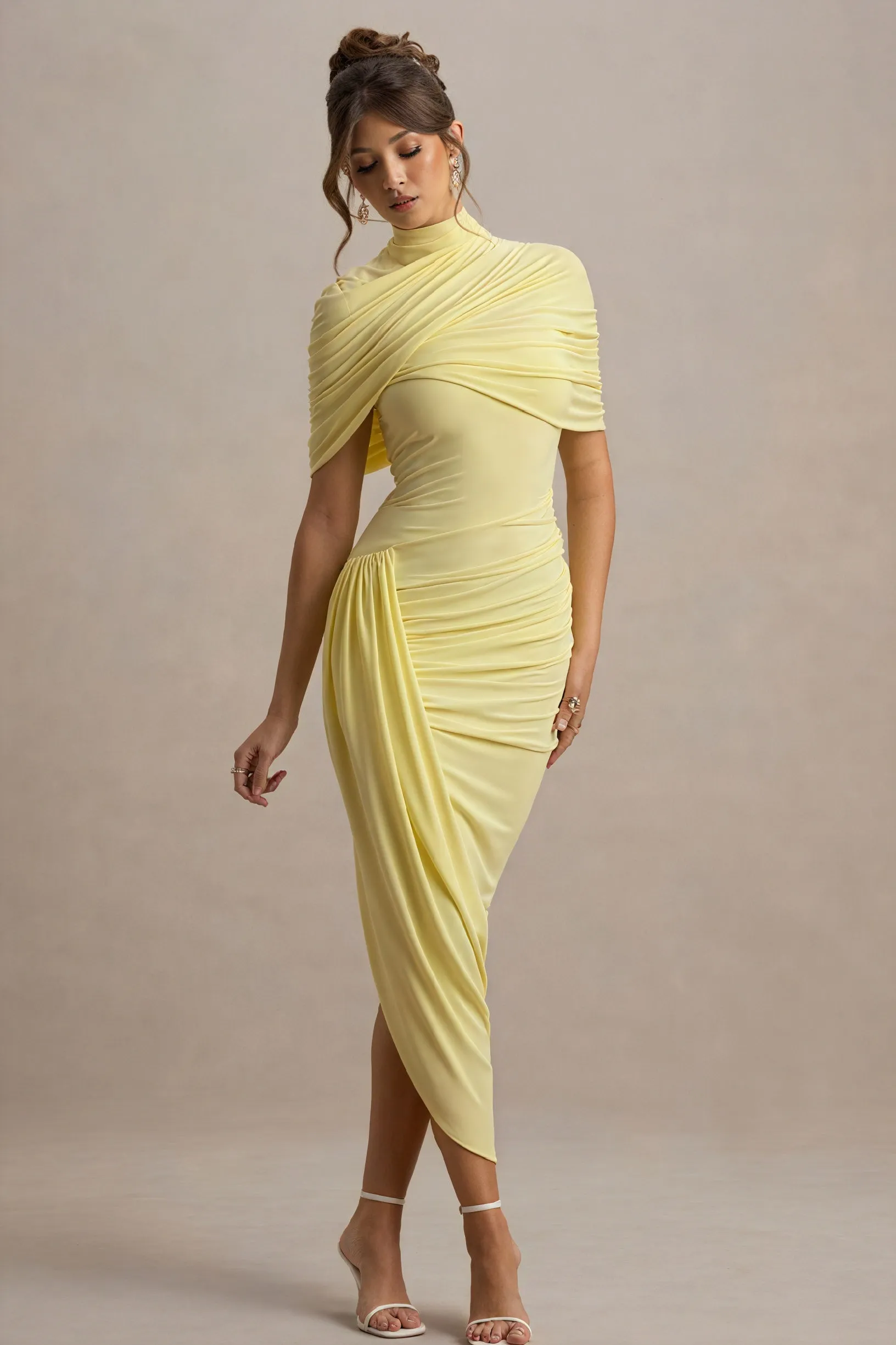 Draped Asymmetrical Midi Dress