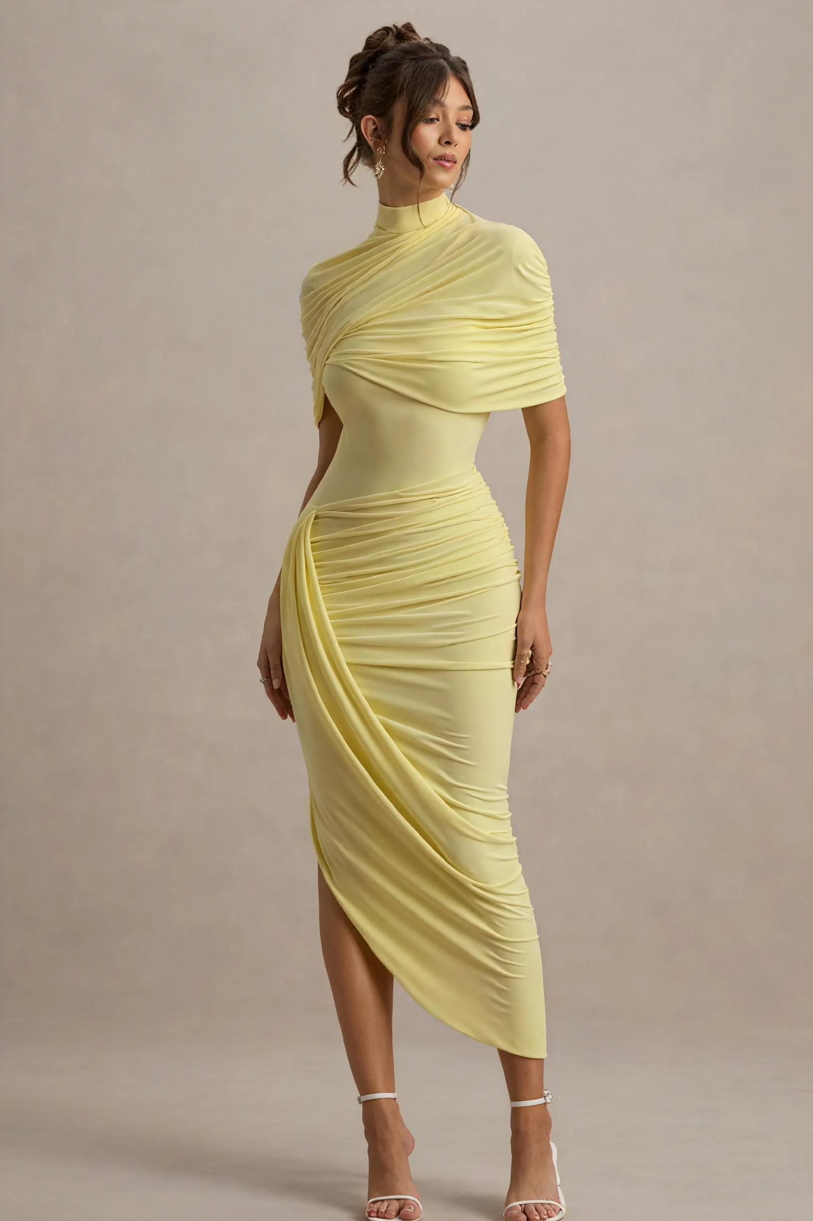 Draped Asymmetrical Midi Dress