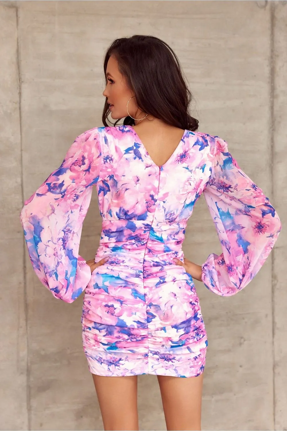 Draped V-Neck Fitted Dress