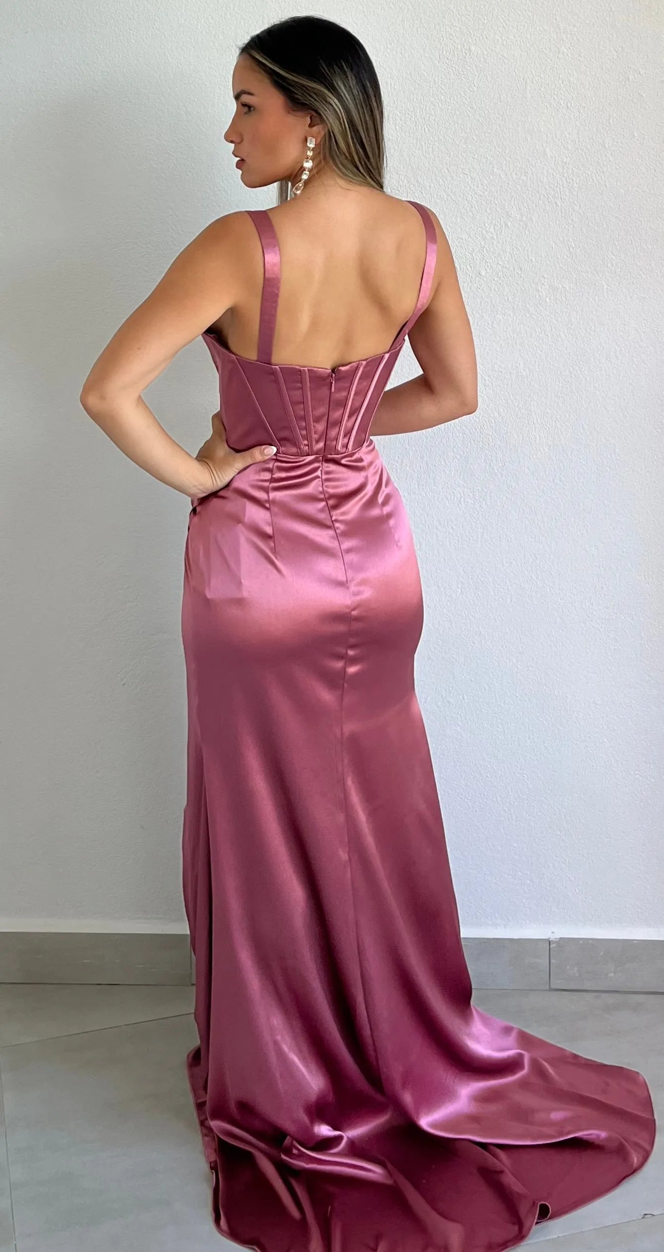 Dreaming of Elegance Rose Satin Formal Gown