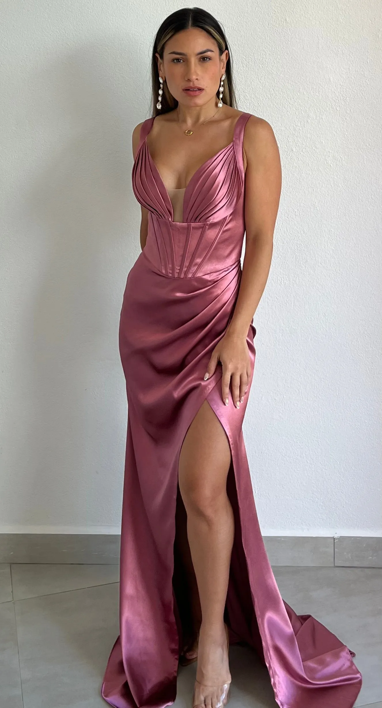 Dreaming of Elegance Rose Satin Formal Gown