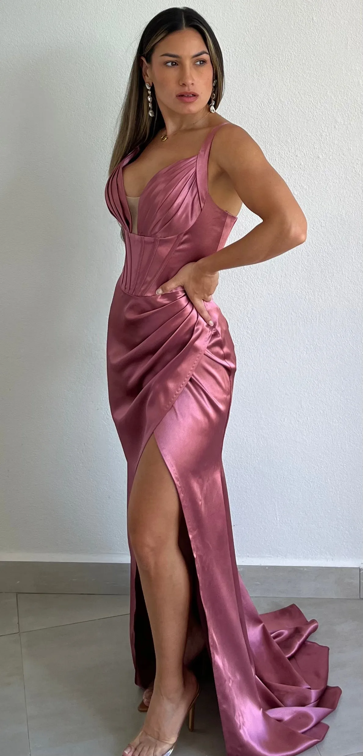 Dreaming of Elegance Rose Satin Formal Gown