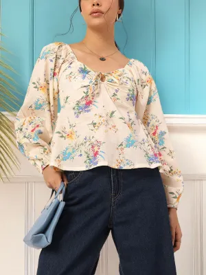 DressBerry Delicate Florals Puff Sleeves Top