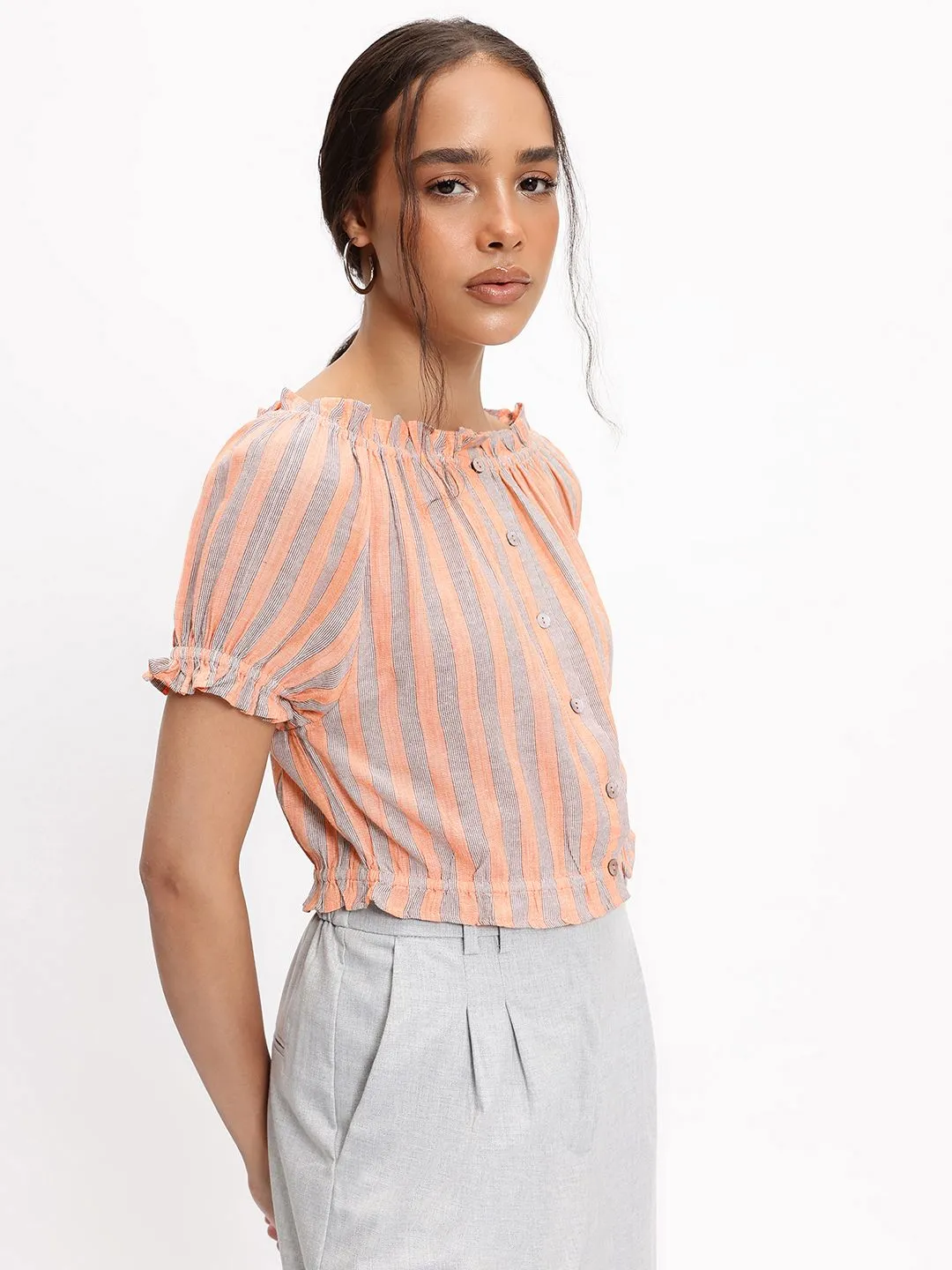 DressBerry Y2K Stripe Revival Blouson Top