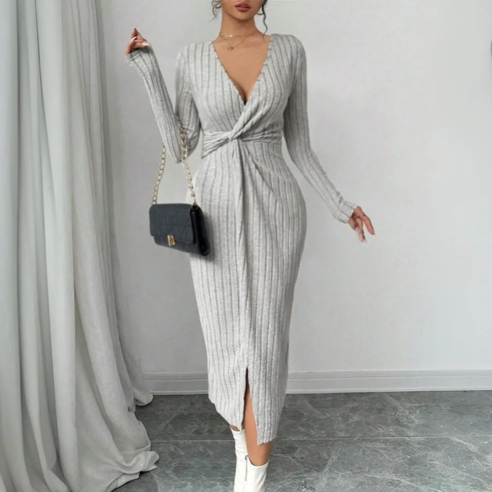 Elegant High Waist Slit Midi Dresses Wholesale Womens Clothing N3824110900027