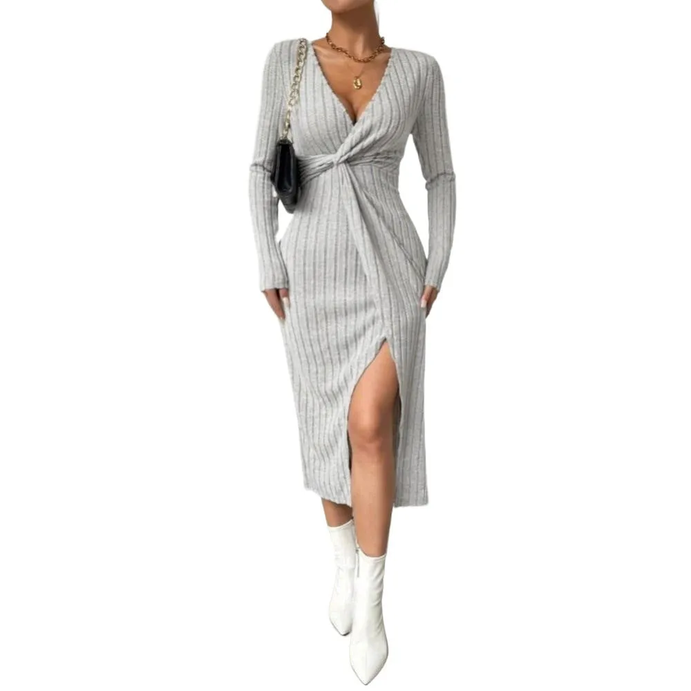 Elegant High Waist Slit Midi Dresses Wholesale Womens Clothing N3824110900027