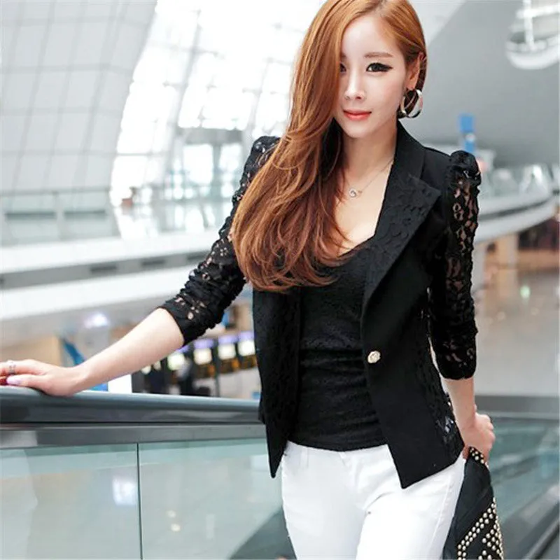 Elegant Women Slim Suit Blazer Coat Lace Crochet Jacket Cardigan Blouse Outwear