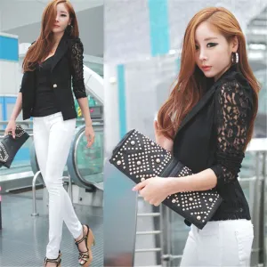 Elegant Women Slim Suit Blazer Coat Lace Crochet Jacket Cardigan Blouse Outwear