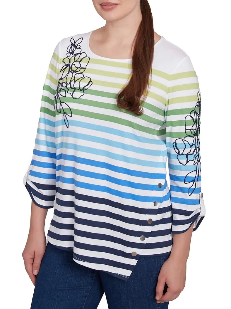 Embroidered Stripe Tee - True Navy