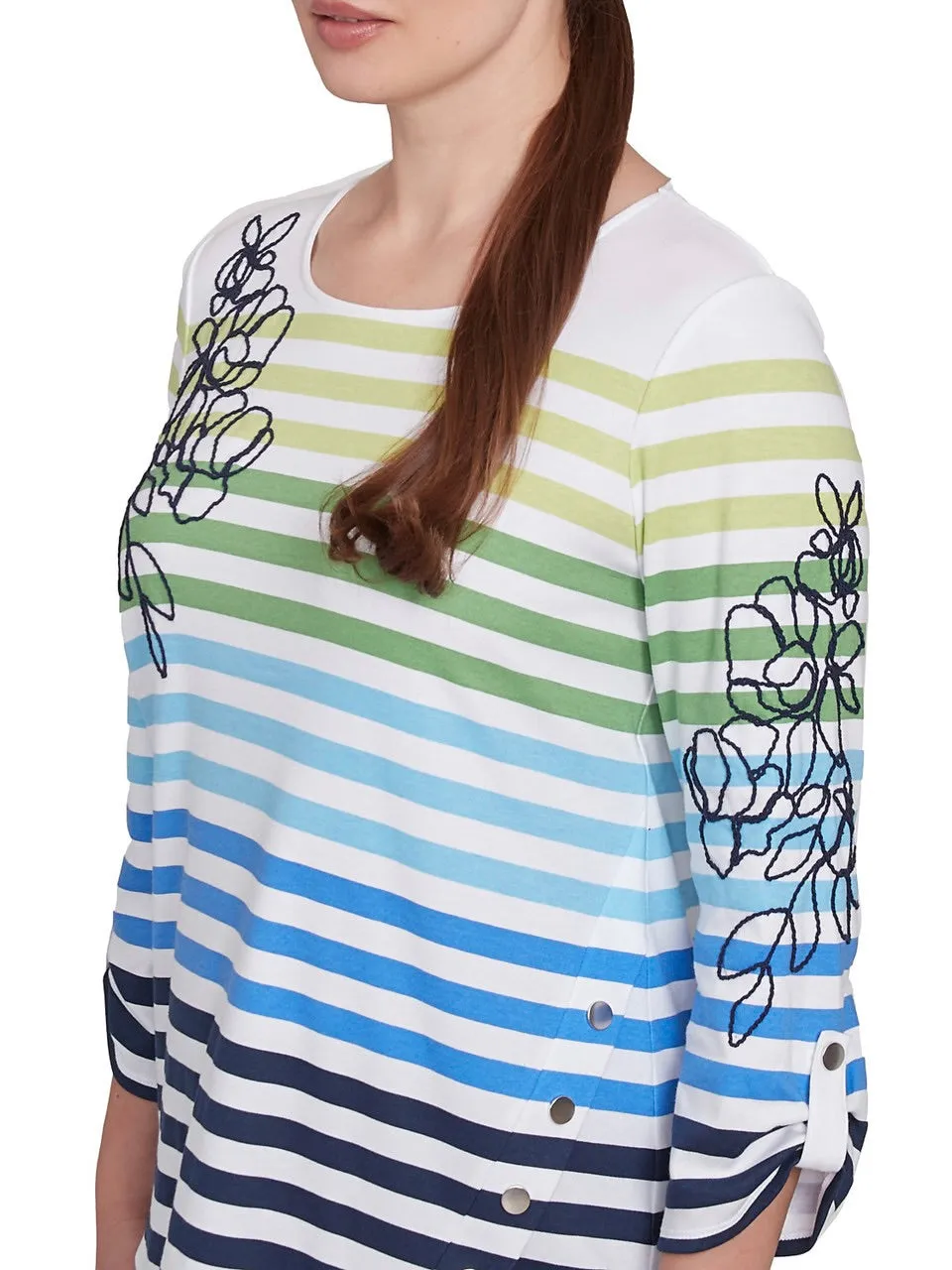 Embroidered Stripe Tee - True Navy