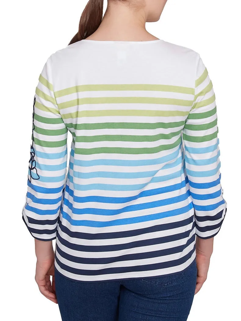 Embroidered Stripe Tee - True Navy