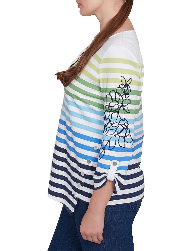 Embroidered Stripe Tee - True Navy