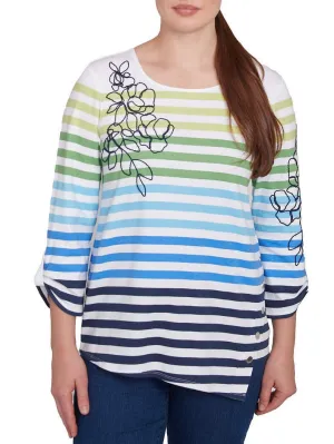 Embroidered Stripe Tee - True Navy