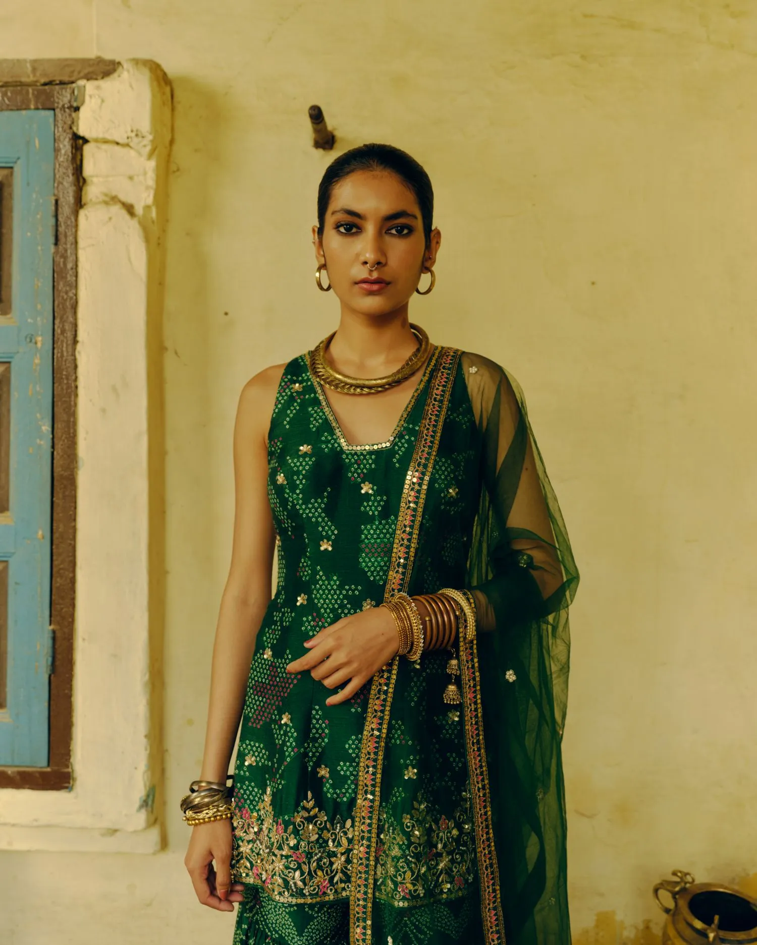 Emerald green sharara set