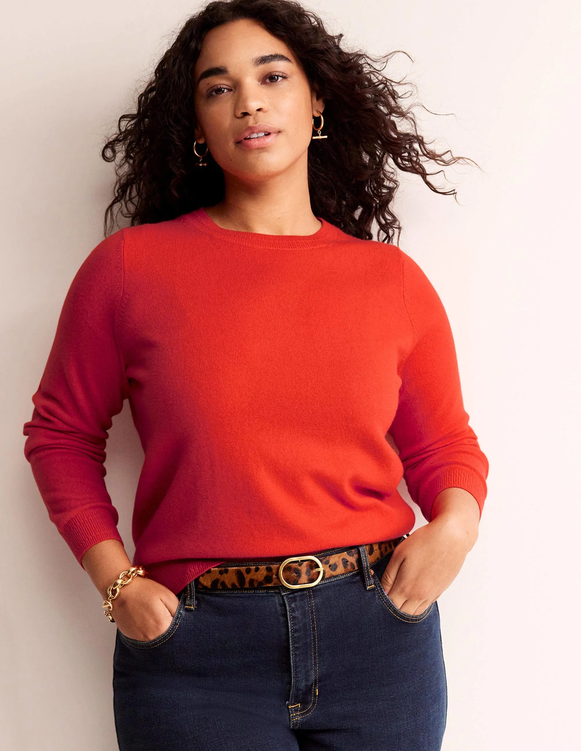 Eva Cashmere Crew Neck Jumper-Firecracker Red