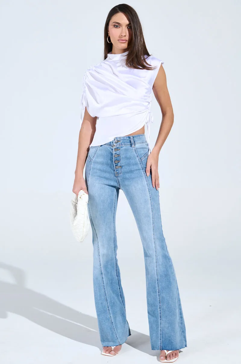 EXQUISITE ASYMMETRICAL SATIN BLOUSE TOP